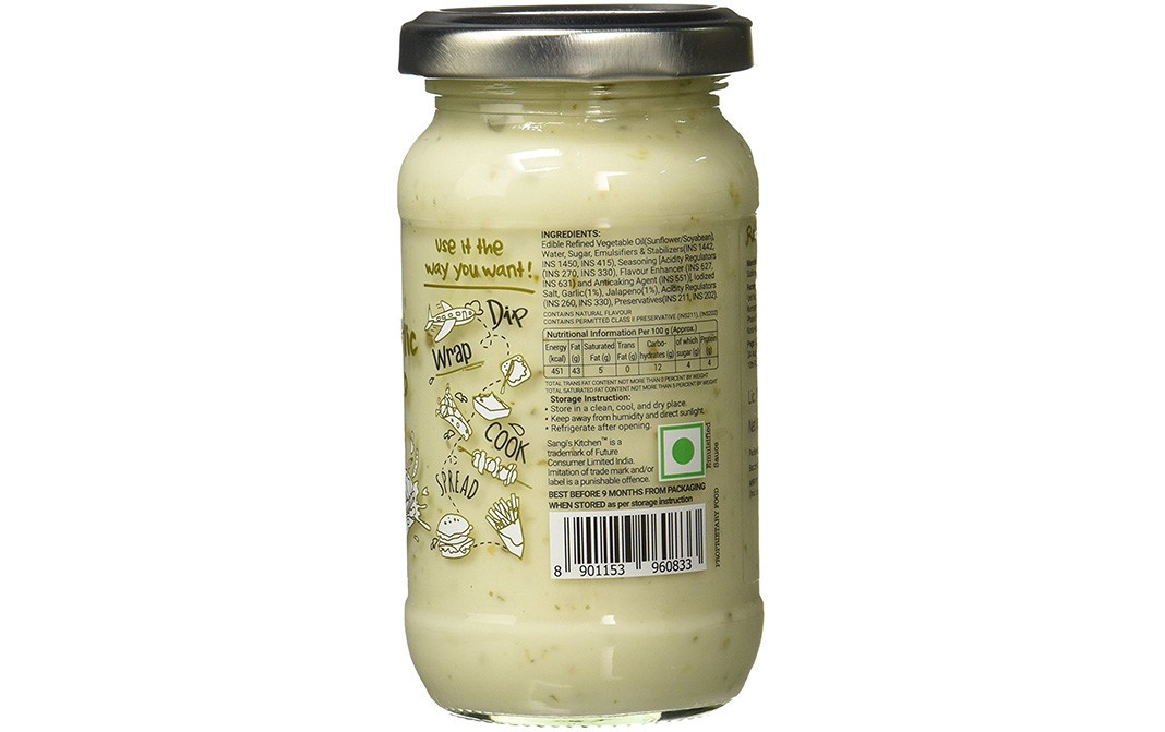 Sangi's Kitchen Roasted Garlic and  Jalapeno Mayonnaise   Glass Jar  205 grams